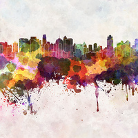 Buy canvas prints of Jakarta skyline in watercolor background by Pablo Romero
