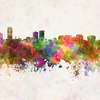 Buy canvas prints of Baton Rouge skyline in watercolor background by Pablo Romero