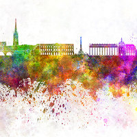Buy canvas prints of Bordeaux skyline in watercolor background by Pablo Romero