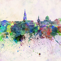 Buy canvas prints of Bern skyline in watercolor background by Pablo Romero