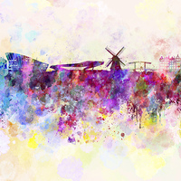 Buy canvas prints of Amsterdam skyline in watercolor background by Pablo Romero