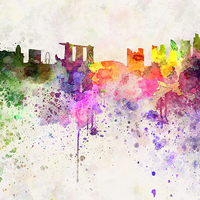 Buy canvas prints of  Singapore skyline in watercolor background by Pablo Romero