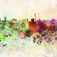 Buy canvas prints of Berlin skyline in watercolor background by Pablo Romero