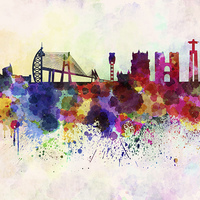 Buy canvas prints of Lisbon skyline in watercolor background by Pablo Romero