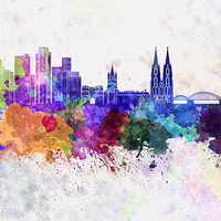 Buy canvas prints of Cologne skyline in watercolor background by Pablo Romero