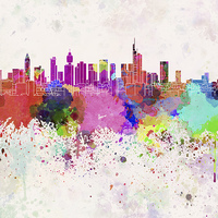Buy canvas prints of Frankfurt skyline in watercolor background by Pablo Romero