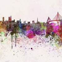Buy canvas prints of Hamburg skyline in watercolor background by Pablo Romero