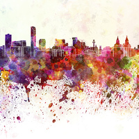 Buy canvas prints of Liverpool skyline in watercolor background by Pablo Romero