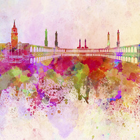 Buy canvas prints of Mecca skyline in watercolor background by Pablo Romero