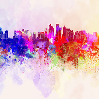 Buy canvas prints of Doha skyline in watercolor background by Pablo Romero