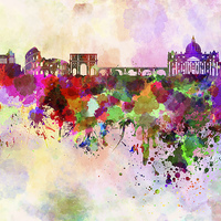 Buy canvas prints of Rome skyline in watercolor background by Pablo Romero
