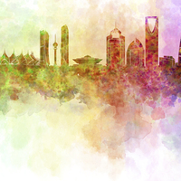 Buy canvas prints of Riyadh skyline in watercolour background  by Pablo Romero