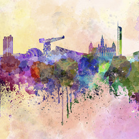 Buy canvas prints of Glasgow skyline in watercolor background by Pablo Romero