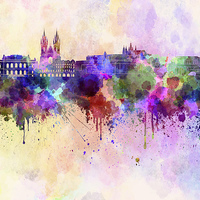 Buy canvas prints of Prague skyline in watercolor background by Pablo Romero