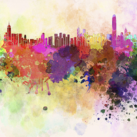 Buy canvas prints of Hong Kong skyline in watercolor background by Pablo Romero