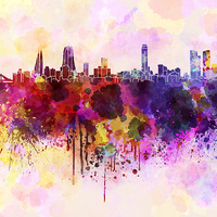 Buy canvas prints of Manama skyline in watercolor background by Pablo Romero