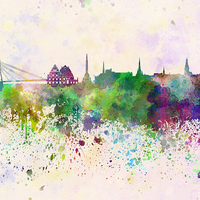Buy canvas prints of Riga skyline in watercolor background by Pablo Romero