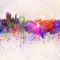 Buy canvas prints of Perth skyline in watercolor background by Pablo Romero