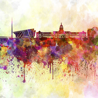 Buy canvas prints of Dublin skyline in watercolor background by Pablo Romero