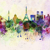 Buy canvas prints of Paris skyline in watercolor background by Pablo Romero