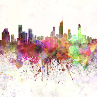 Buy canvas prints of Gold Coast skyline in watercolor background by Pablo Romero