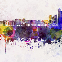 Buy canvas prints of Nantes skyline in watercolor background by Pablo Romero