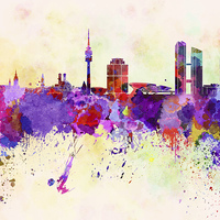 Buy canvas prints of Munich skyline in watercolor background by Pablo Romero