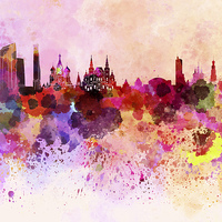Buy canvas prints of Moscow skyline in watercolor background by Pablo Romero