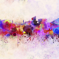 Buy canvas prints of Manchester skyline in watercolor background by Pablo Romero