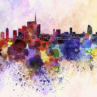 Buy canvas prints of Milan skyline in watercolor background by Pablo Romero
