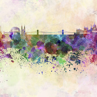 Buy canvas prints of Budapest skyline in watercolor background by Pablo Romero