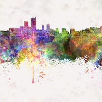 Buy canvas prints of Leeds skyline in watercolor background by Pablo Romero