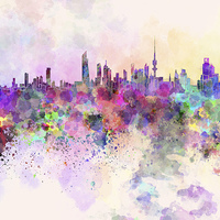 Buy canvas prints of Kuwait City skyline in watercolor background by Pablo Romero