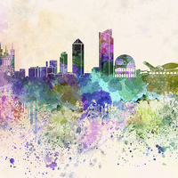 Buy canvas prints of Lyon skyline in watercolor background by Pablo Romero