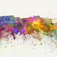 Buy canvas prints of Porto skyline in watercolor background by Pablo Romero