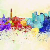 Buy canvas prints of Buenos Aires skyline in watercolor background by Pablo Romero