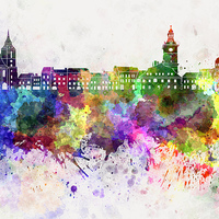 Buy canvas prints of Brasov skyline in watercolor background by Pablo Romero