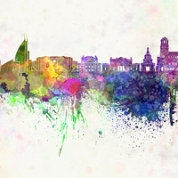 Buy canvas prints of Sofia skyline in watercolor background by Pablo Romero