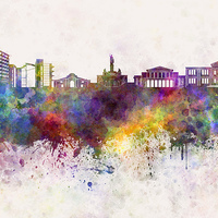 Buy canvas prints of Nicosia skyline in watercolor background by Pablo Romero