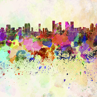 Buy canvas prints of Tel Aviv skyline in watercolor background by Pablo Romero