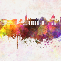 Buy canvas prints of Saint Petersburg skyline in watercolor background by Pablo Romero