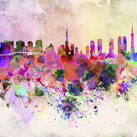 Buy canvas prints of Tokyo skyline in watercolor background by Pablo Romero