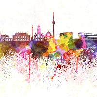 Buy canvas prints of Stuttgart skyline in watercolor background by Pablo Romero