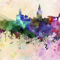 Buy canvas prints of Seville skyline in watercolor background by Pablo Romero