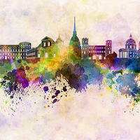 Buy canvas prints of Turin skyline in watercolor background by Pablo Romero