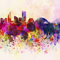 Buy canvas prints of Valencia skyline in watercolor background by Pablo Romero