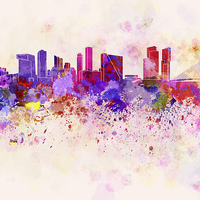 Buy canvas prints of Rotterdam skyline in watercolor background by Pablo Romero