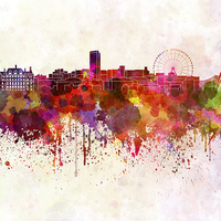 Buy canvas prints of Sheffield skyline in watercolor background by Pablo Romero