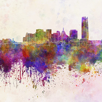 Buy canvas prints of Oklahoma City skyline in watercolor background by Pablo Romero