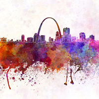 Buy canvas prints of St Louis skyline in watercolor background by Pablo Romero